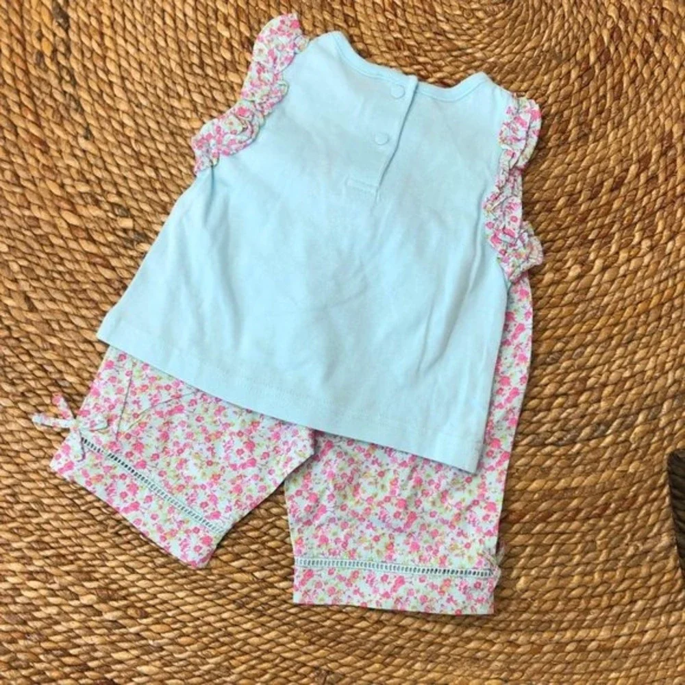 New 12‎ Mo Butterfly Ruffle Tee Embroidery Floral Bottoms Infant Girls 2 Piece